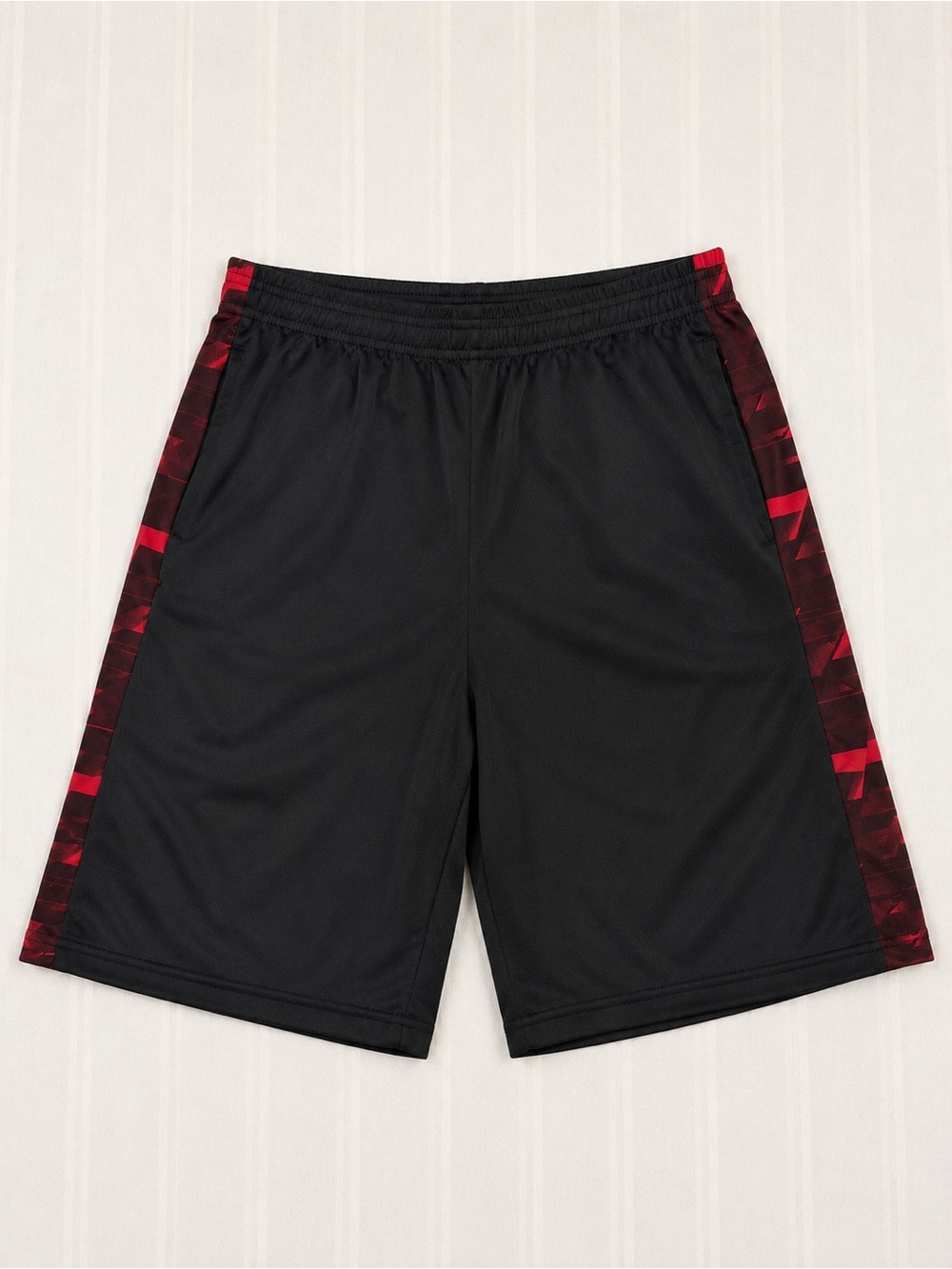 Men’s Real Essentials Shorts w/ Pockets - Black/Red Side Panel - Medium